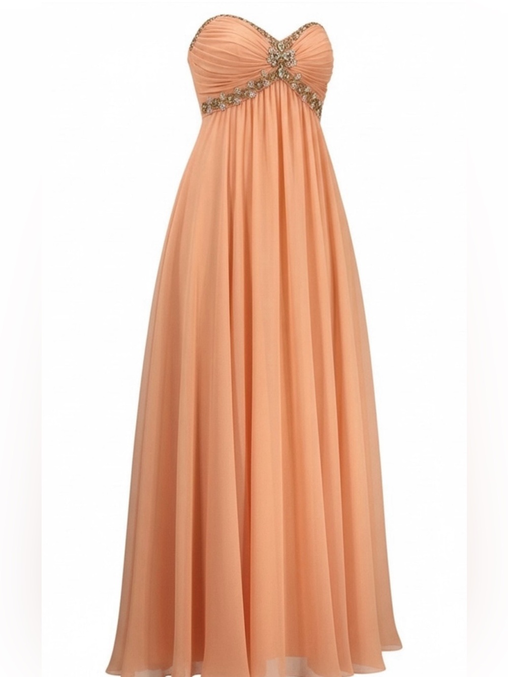 Cachet Peach Chiffon Evening Gown with Embellished Waist